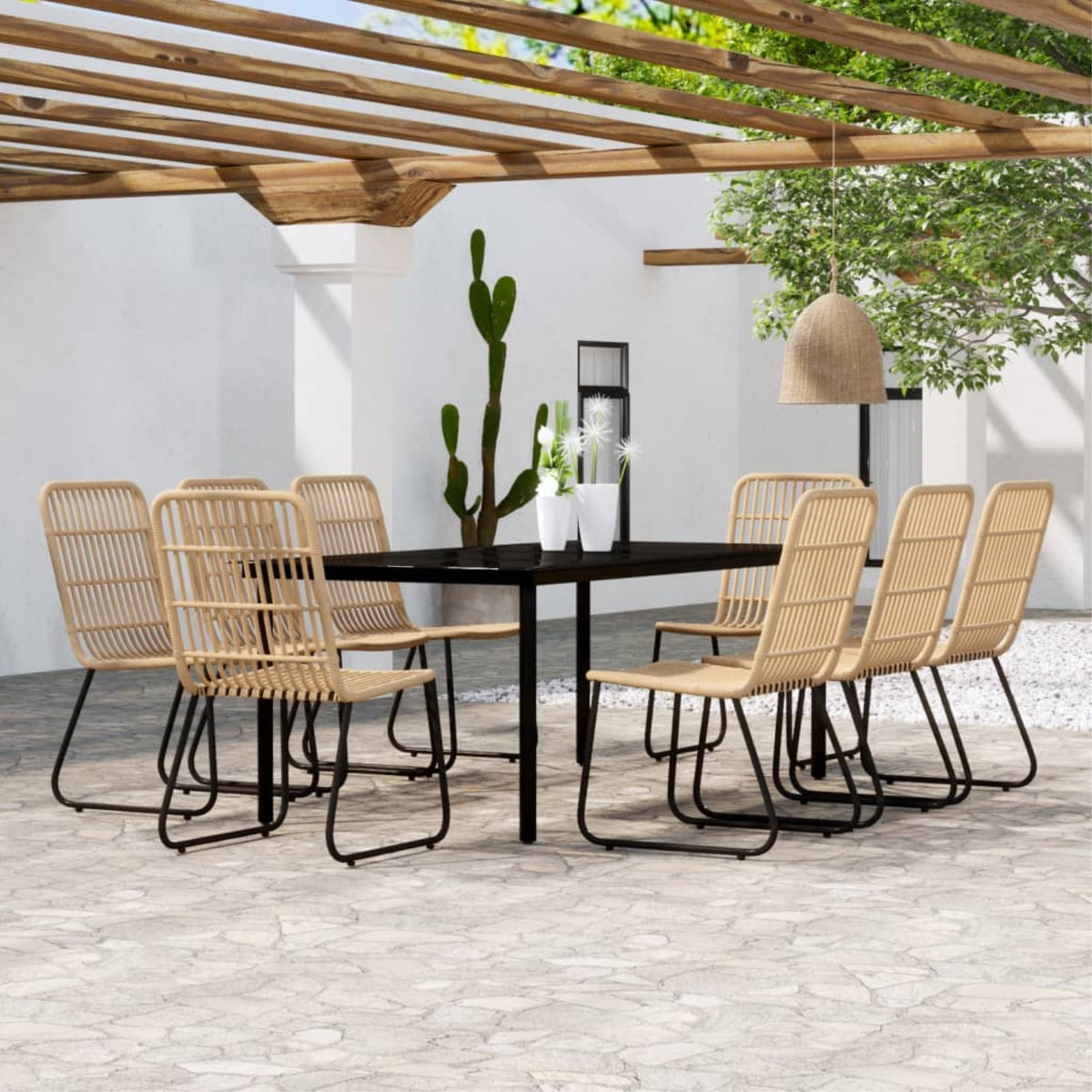 Vidaxl 9 Piece Patio Dining Set Oak
