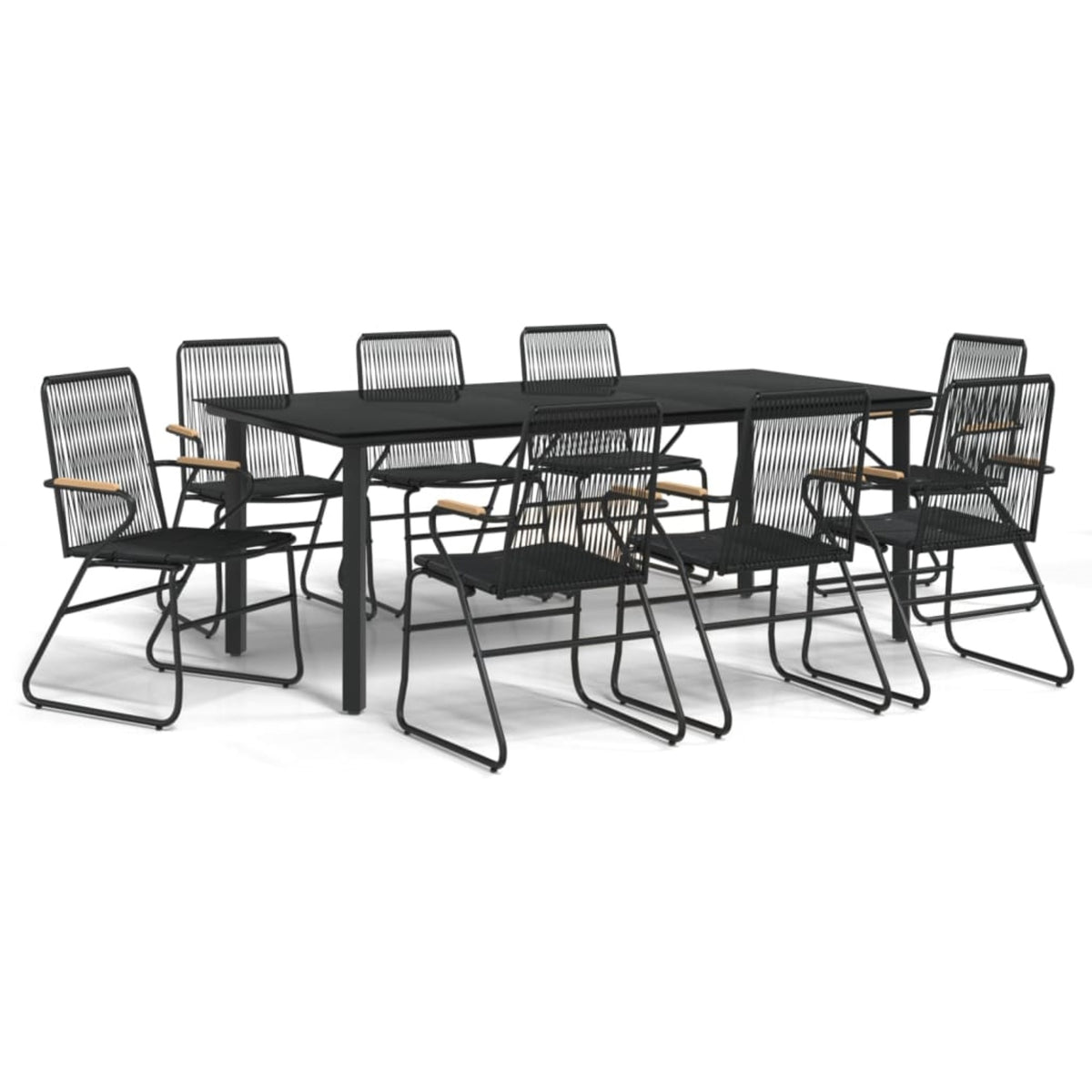 Vidaxl 9 Piece Patio Dining Set Black Pvc Rattan