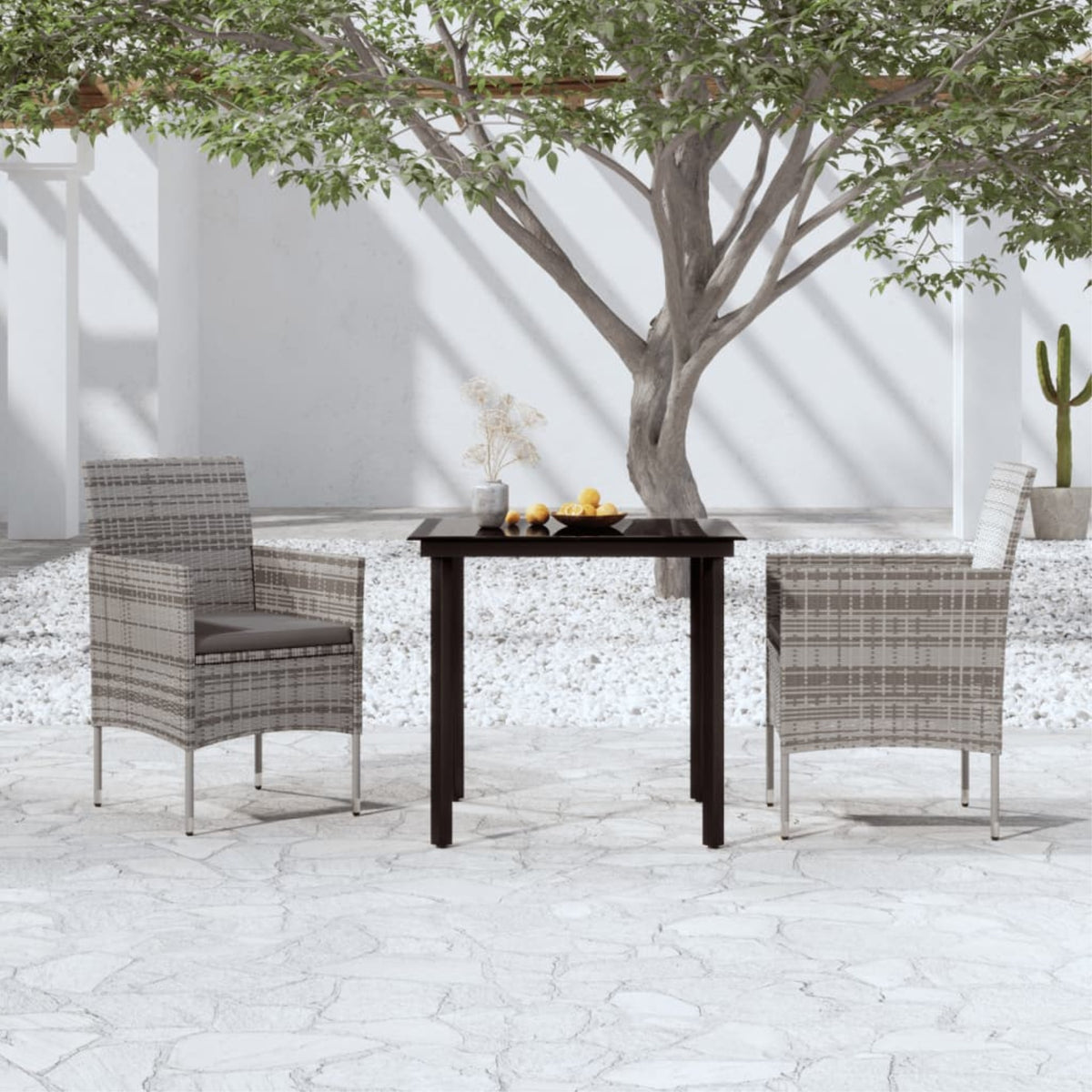 Vidaxl 3 Piece Patio Dining Set With Cushions Gray And Black