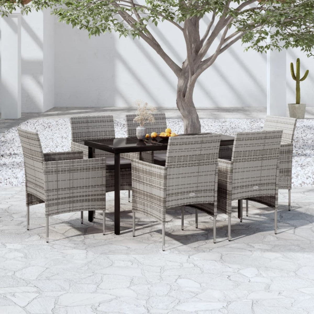 Vidaxl 7 Piece Patio Dining Set With Cushions Gray And Black