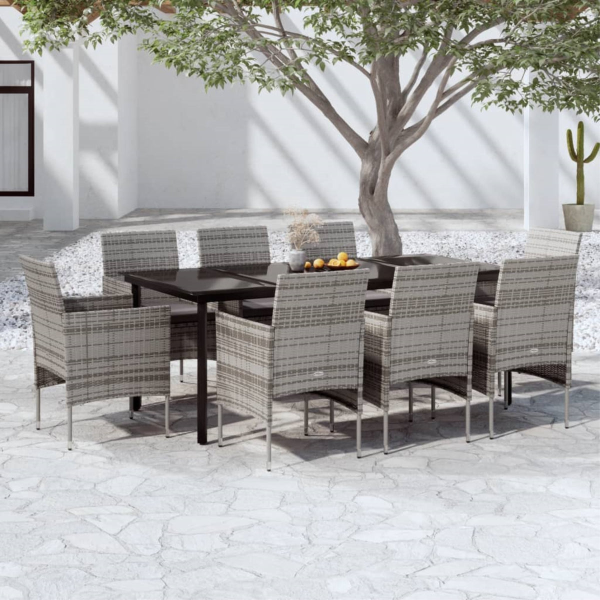Vidaxl 9 Piece Patio Dining Set With Cushions Gray And Black