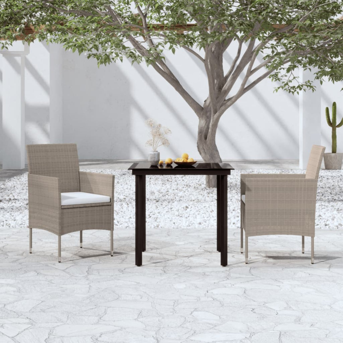 Vidaxl 3 Piece Patio Dining Set With Cushions Beige And Black