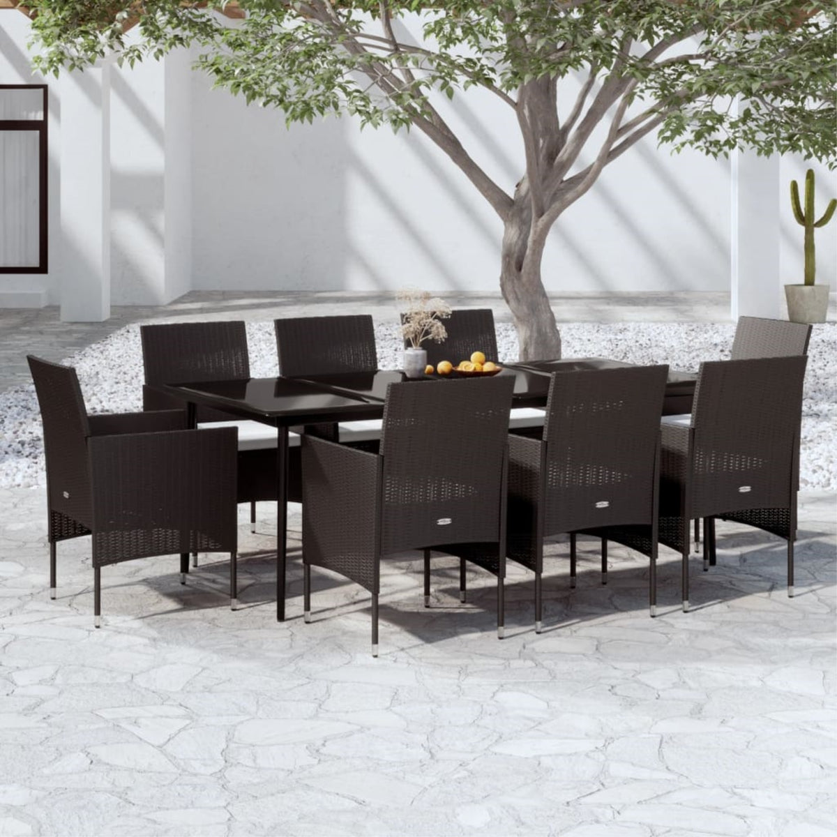 Vidaxl 9 Piece Patio Dining Set With Cushions Black