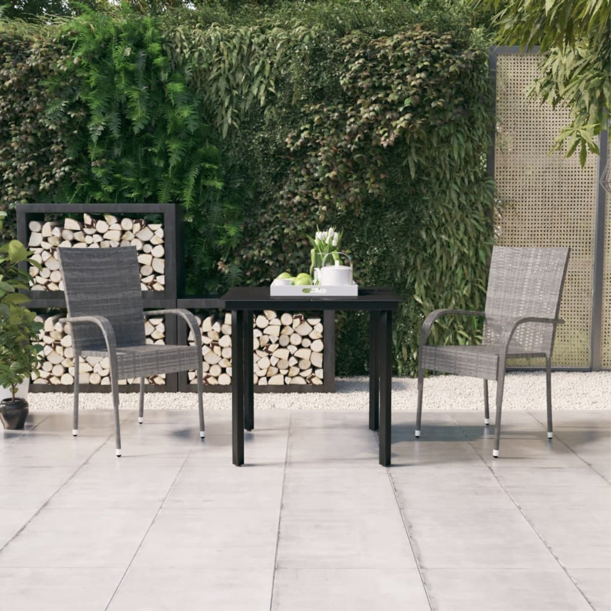 Vidaxl 3 Piece Patio Dining Set Gray And Black