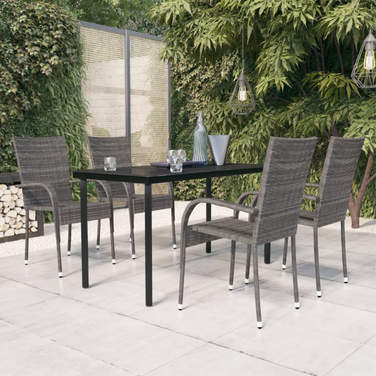 Vidaxl 5 Piece Patio Dining Set Gray And Black