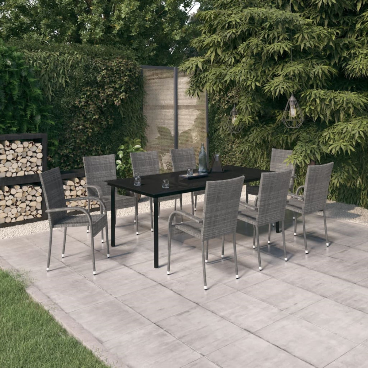 Vidaxl 9 Piece Patio Dining Set Gray And Black