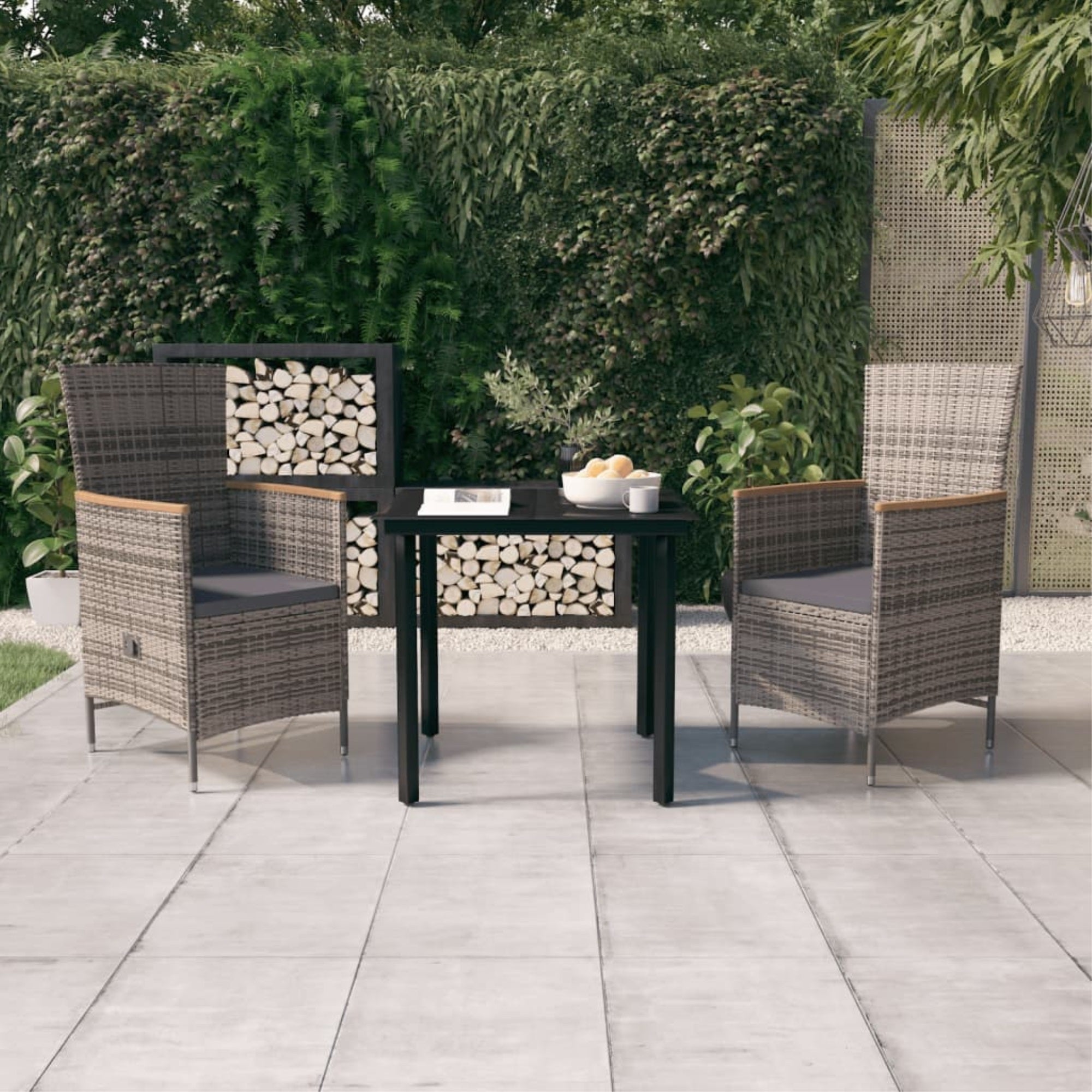 Vidaxl 3 Piece Patio Dining Set With Cushions Gray