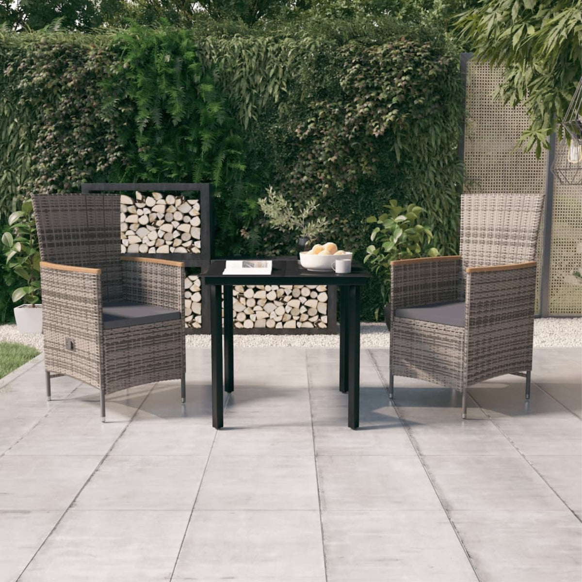 Vidaxl 3 Piece Patio Dining Set With Cushions Gray