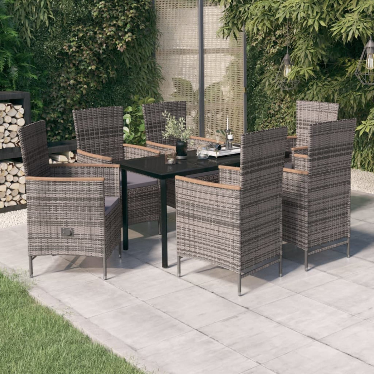 Vidaxl 7 Piece Patio Dining Set With Cushions Gray