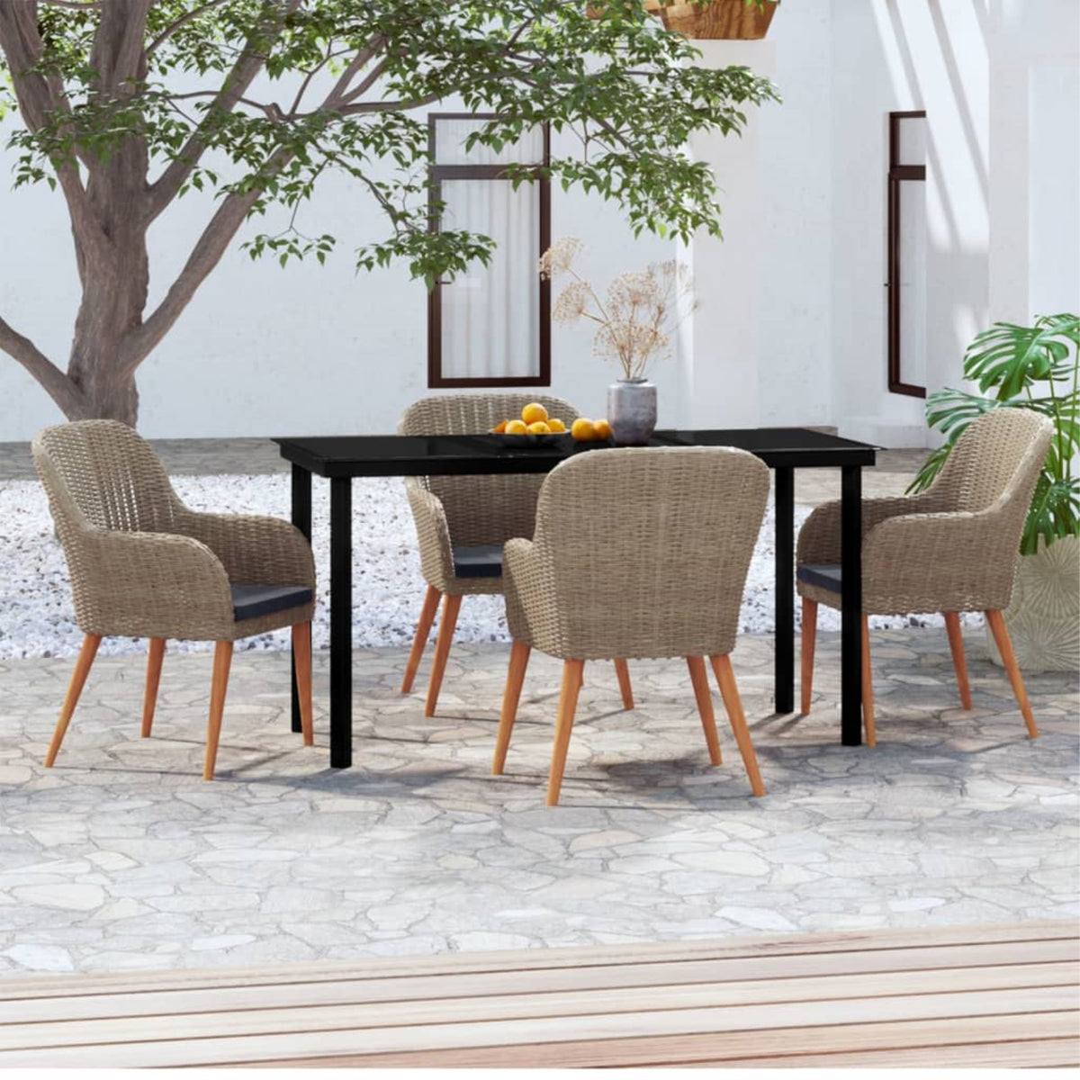 Vidaxl 5 Piece Patio Dining Set With Cushions Brown