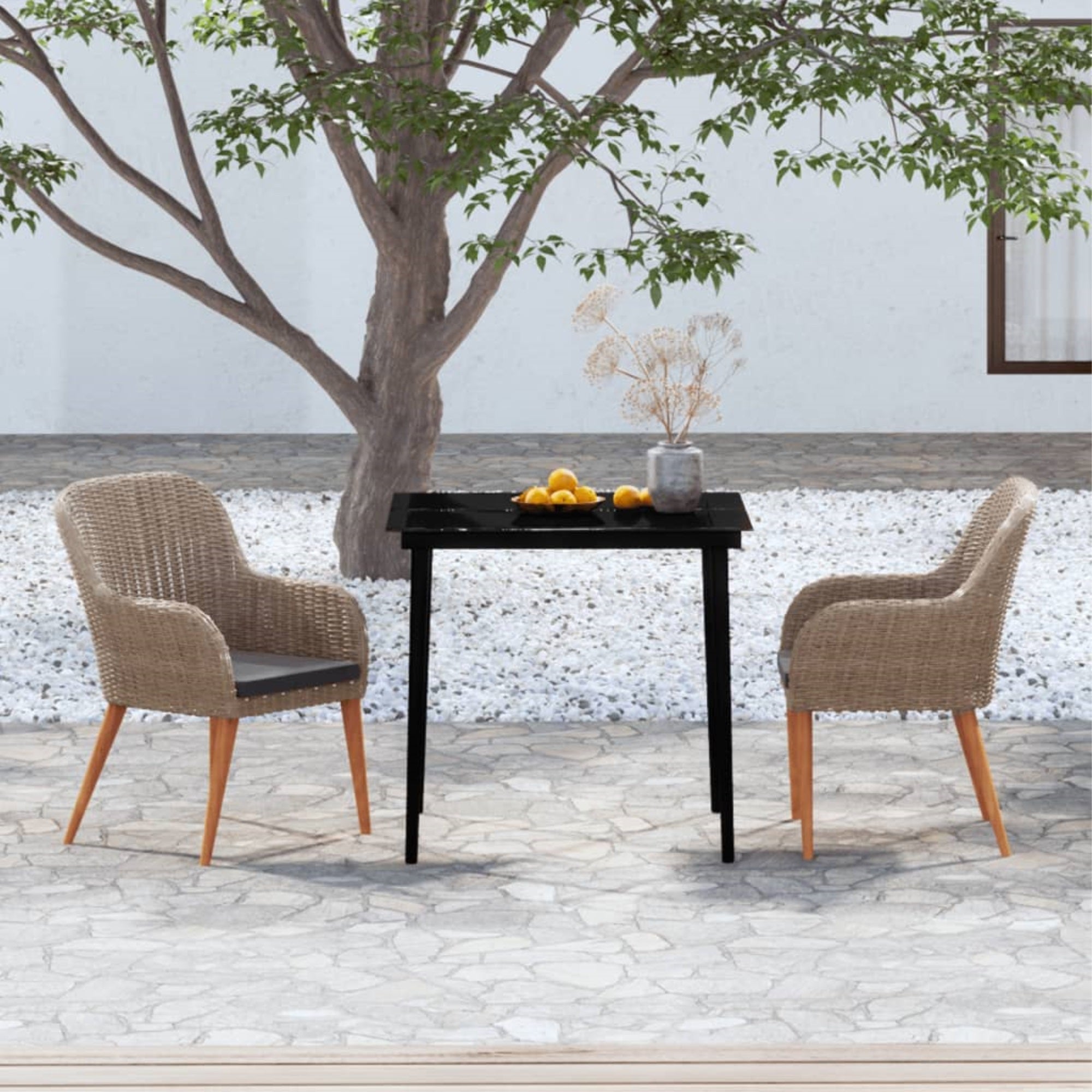vidaXL 3 Piece Patio Dining Set with Cushions Brown