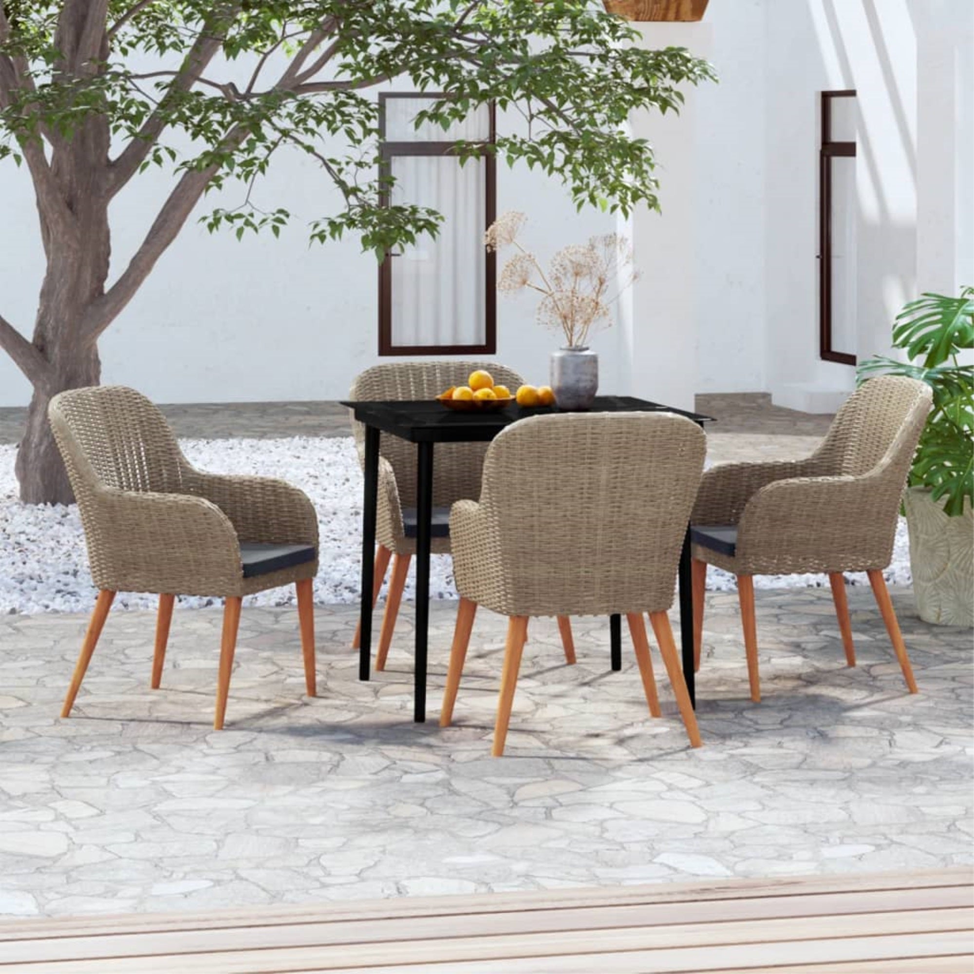 vidaXL 5 Piece Patio Dining Set with Cushions Brown