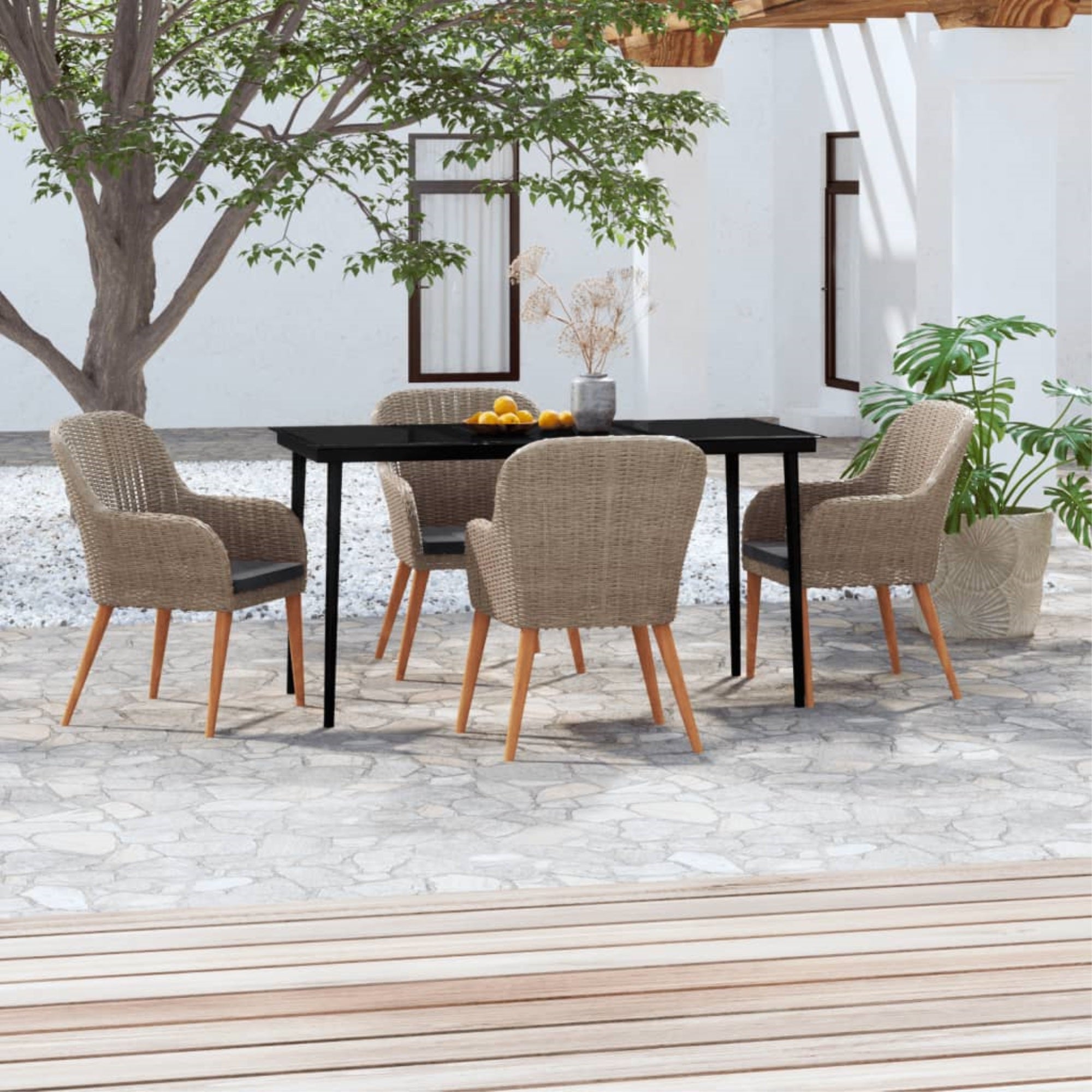 vidaXL 5 Piece Patio Dining Set with Cushions Brown