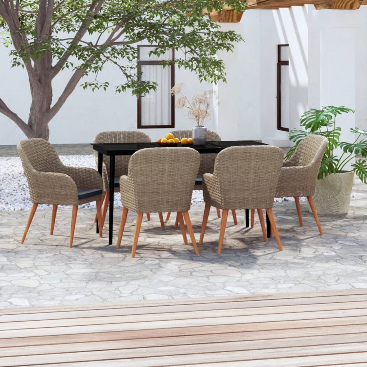 Vidaxl 7 Piece Patio Dining Set With Cushions Brown
