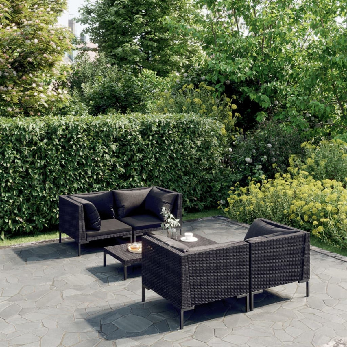 Vidaxl 5 Piece Patio Lounge Set With Cushions Poly Rattan Dark Gray