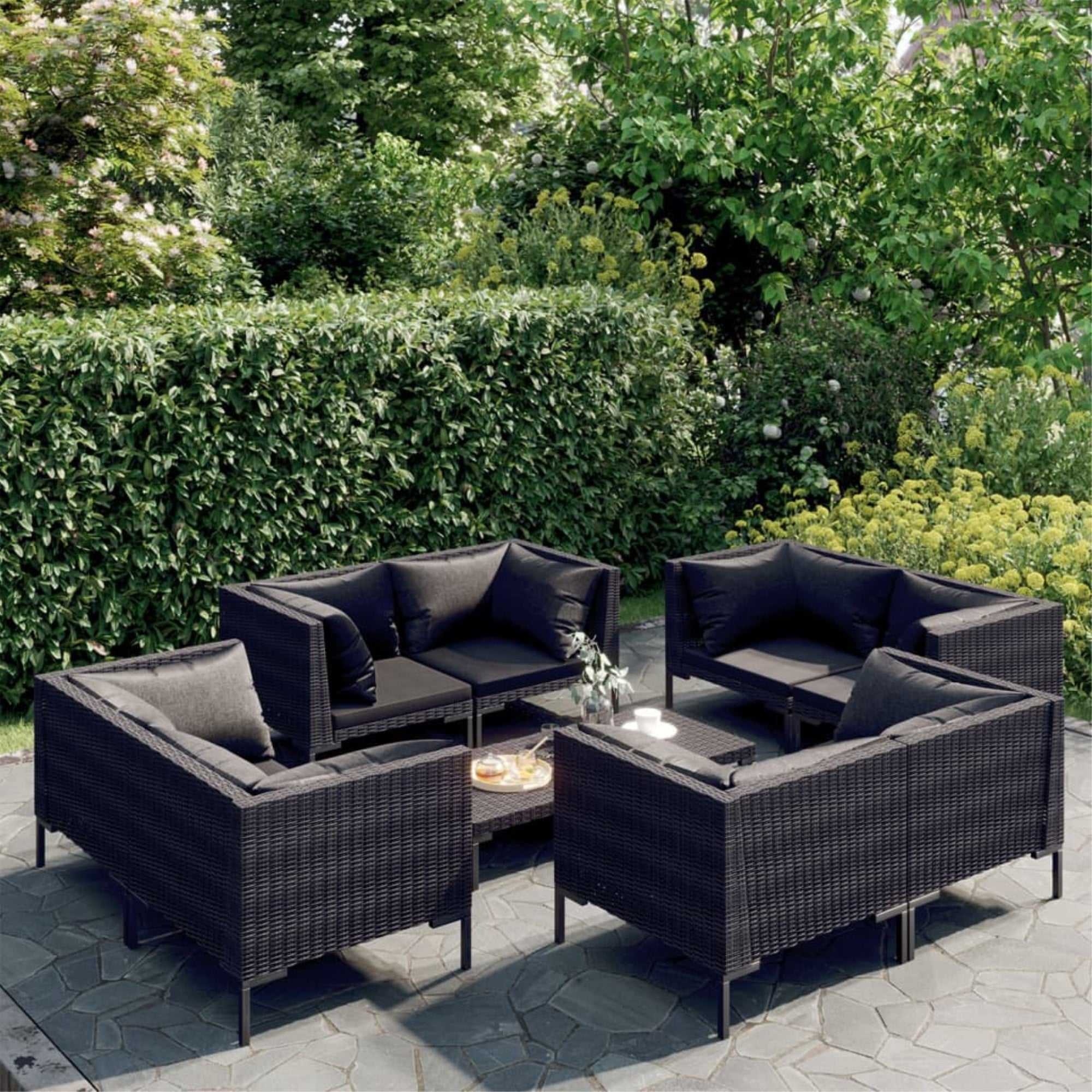 Vidaxl 9 Piece Patio Lounge Set With Cushions Poly Rattan Dark Gray