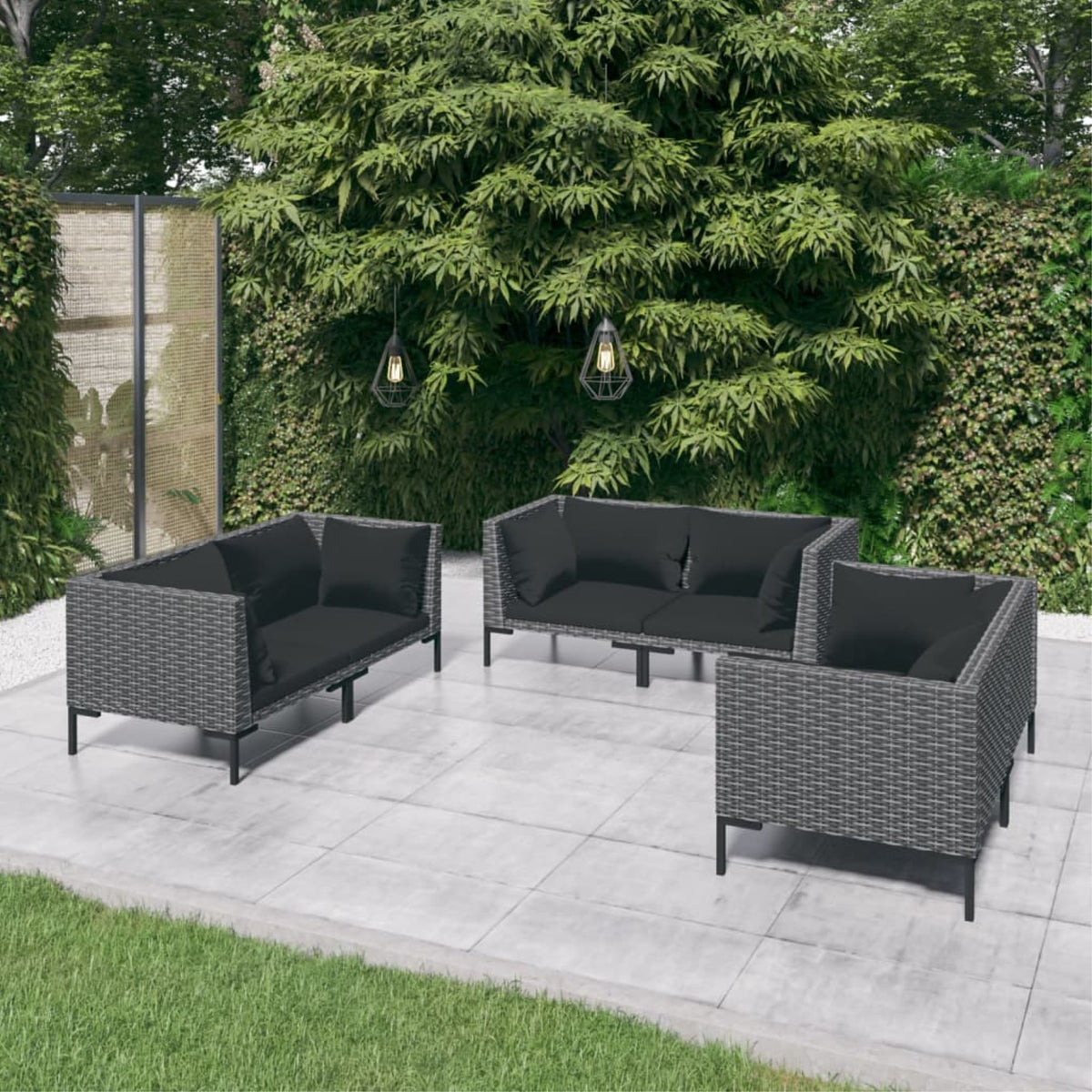 Vidaxl 6 Piece Patio Lounge Set With Cushions Poly Rattan Dark Gray