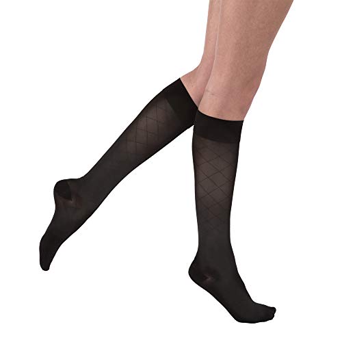 Jobst Ultrasheer Diamond Pattern 20-30 Mmhg Knee High Compression Stockings, Closed Toe, Large, Classic Black