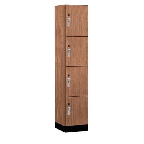 Salsbury 15 Wide Premier Wood Locker-Four Tier-1 Wide-6 Feet High-18” Deep-Red Oak-Silver Hasps