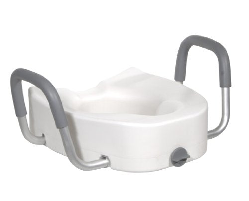 Drive Medical 12013 Premium Raised Toilet Seat With Removable Metal Arms, Standard Seat, White