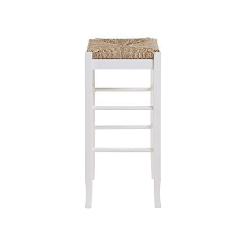 Casafoyer Square Rush Seat Bar Height Stool, 29-Inch, White