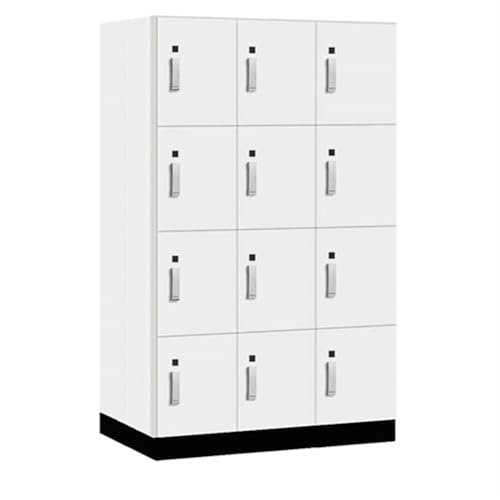 Salsbury 15 Wide Premier Wood Locker-Four Tier-3 Wide-6 Feet High-24” Deep-Arctic White-Silver Electronic Locks
