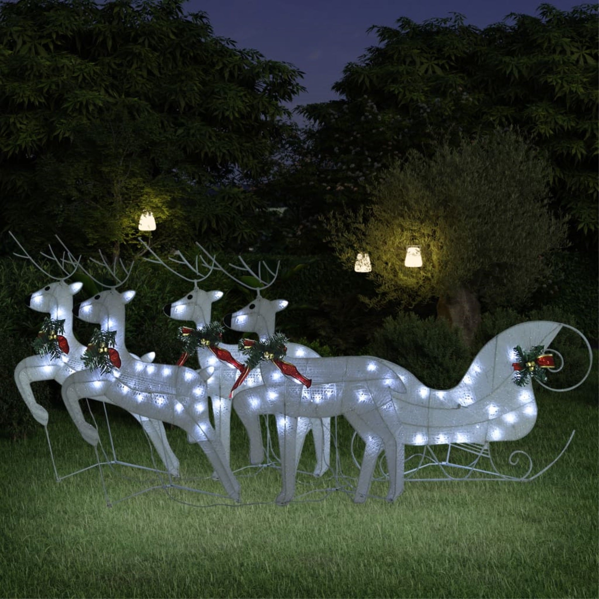 Vidaxl Reindeer & Sleigh Christmas Decoration 100 Leds Outdoor White