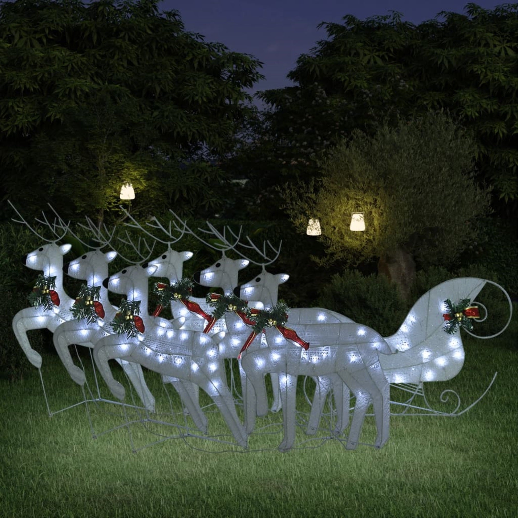 Vidaxl Reindeer & Sleigh Christmas Decoration 140 Leds Outdoor White