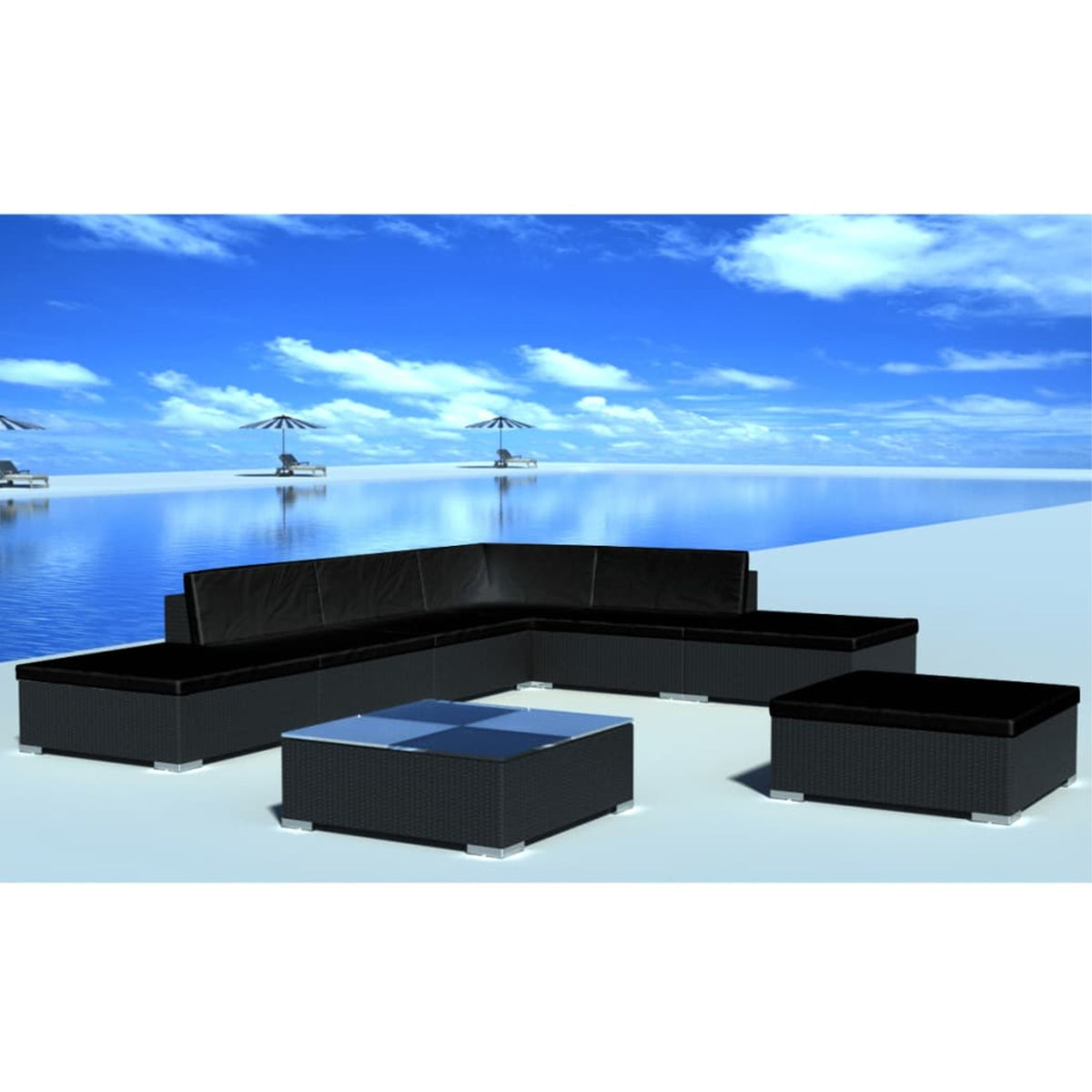 Vidaxl 8 Piece Garden Lounge Set With Cushions Poly Rattan Black (Us Only)