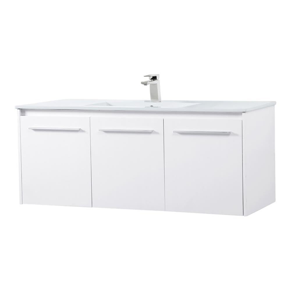 Elegant Decor Rasina 48 Single Porcelain Top Floating Bathroom Vanity In White