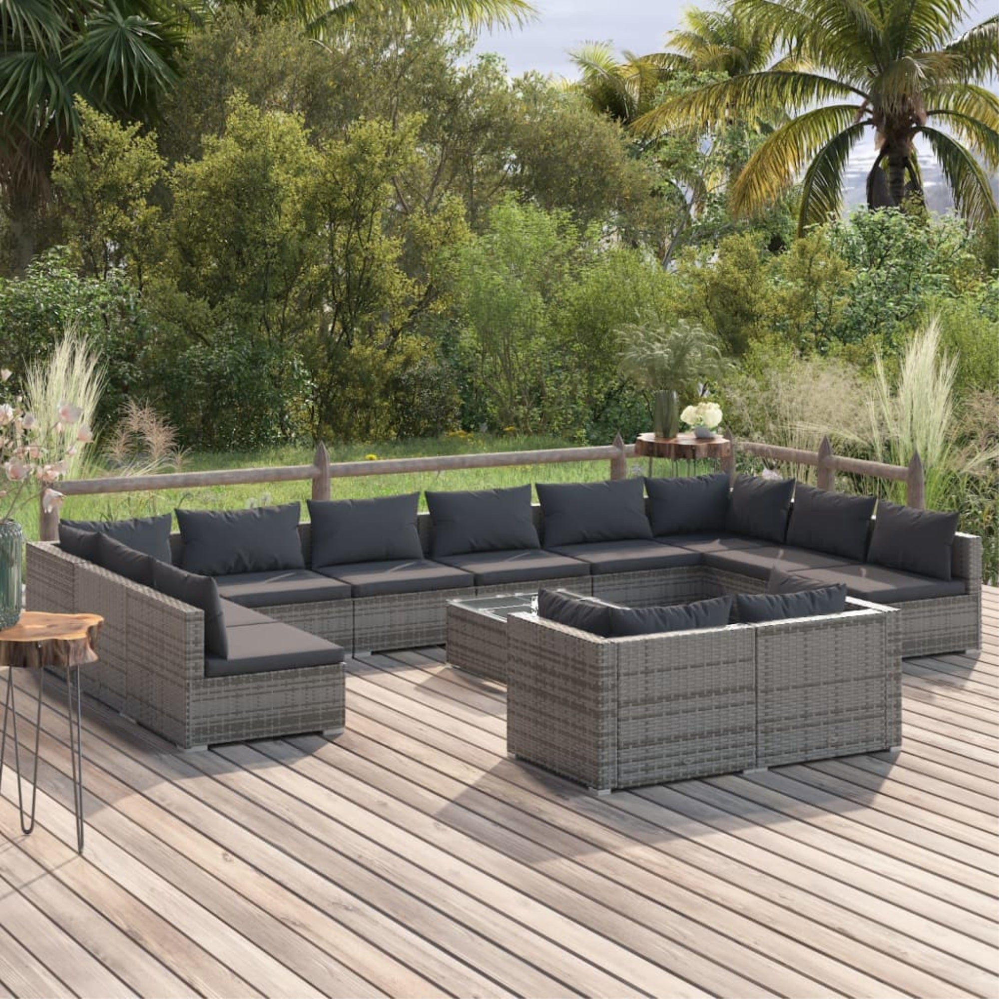 Vidaxl 13 Piece Patio Lounge Set With Cushions Gray Poly Rattan