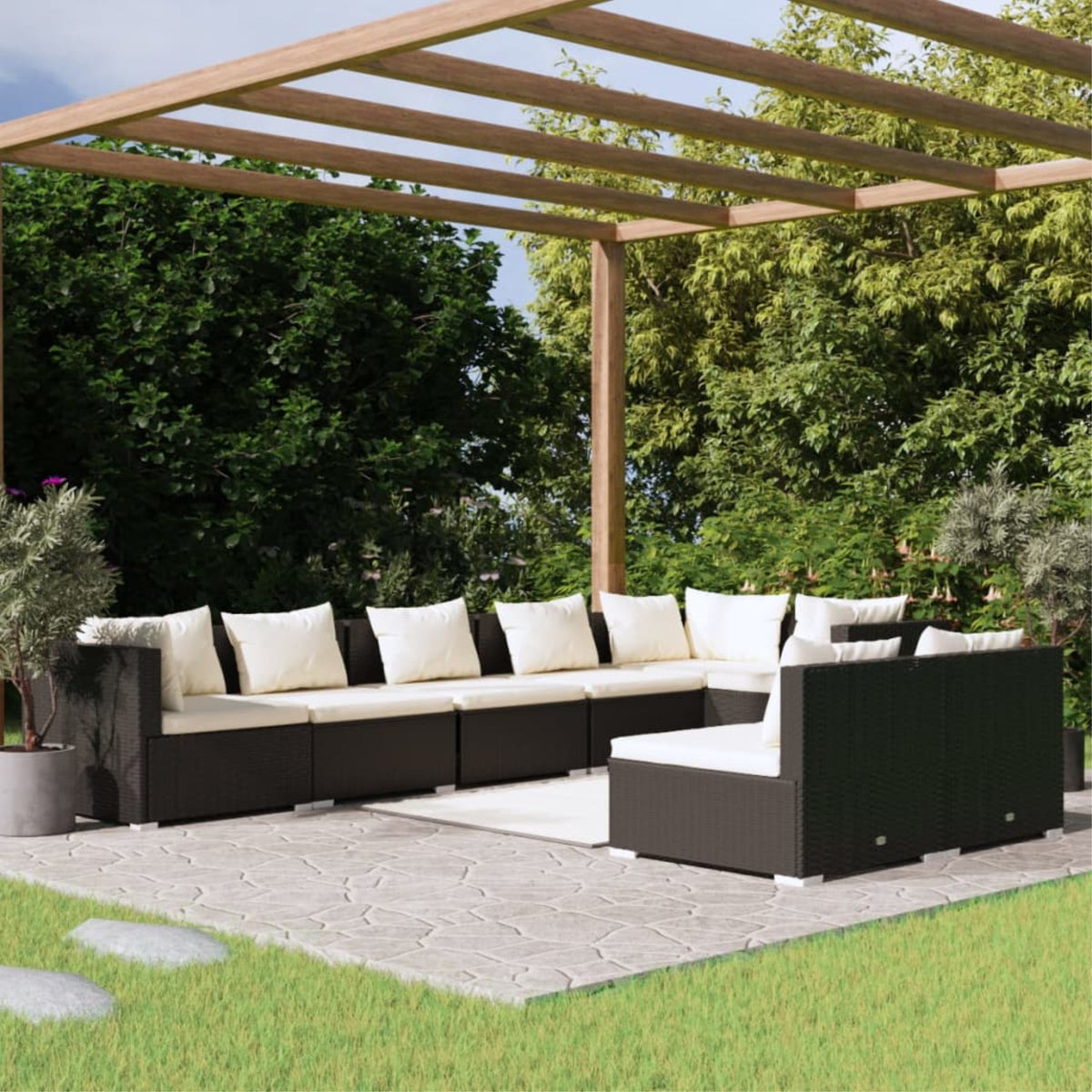 Vidaxl 8 Piece Patio Lounge Set With Cushions Black Poly Rattan