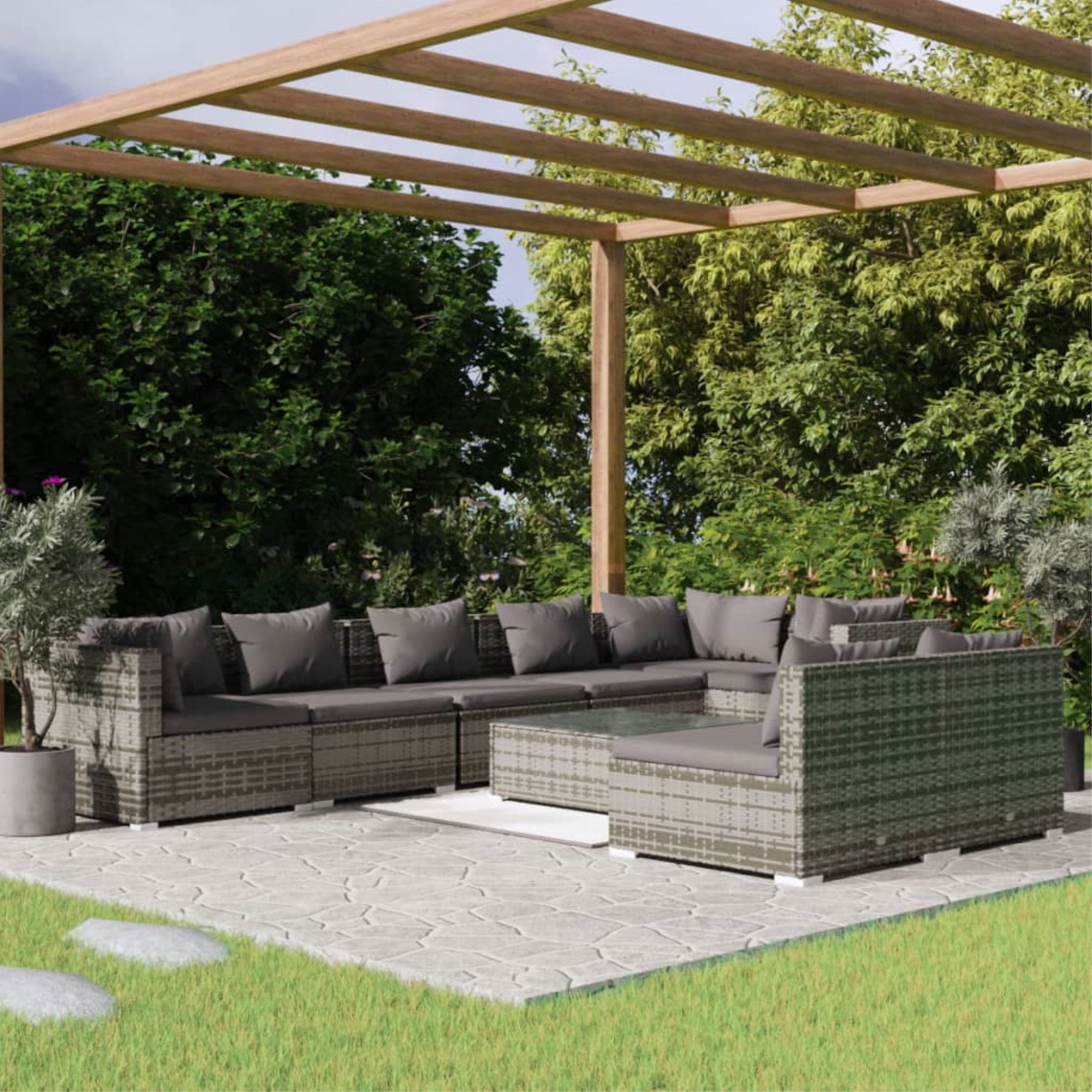 Vidaxl 9 Piece Patio Lounge Set With Cushions Gray Poly Rattan