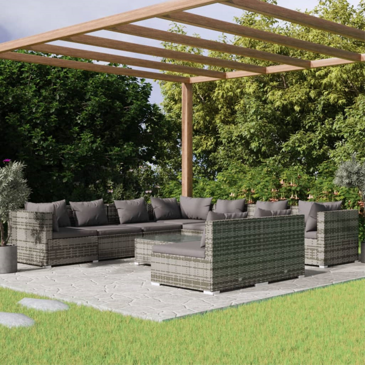 Vidaxl 10 Piece Patio Lounge Set With Cushions Gray Poly Rattan