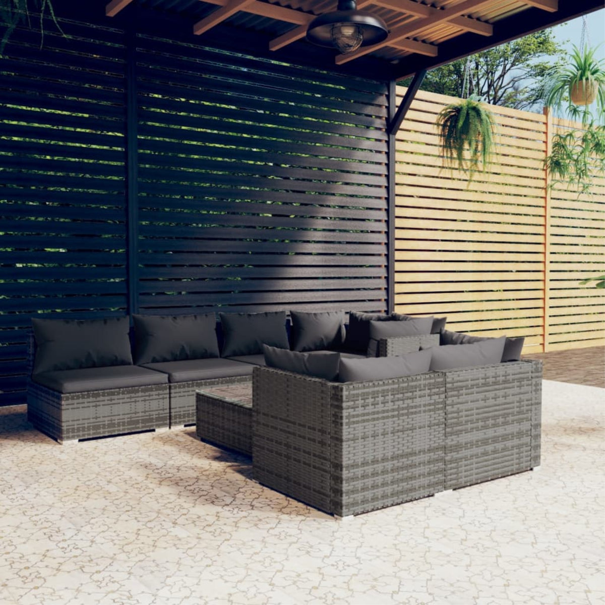 Vidaxl 8 Piece Patio Lounge Set With Cushions Gray Poly Rattan