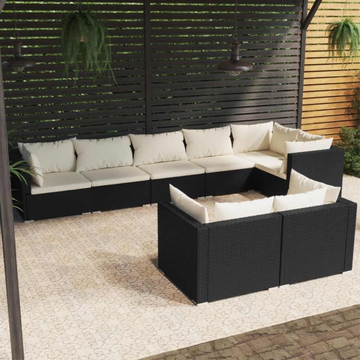 Vidaxl 8 Piece Garden Lounge Set With Cushions Black Poly Rattan