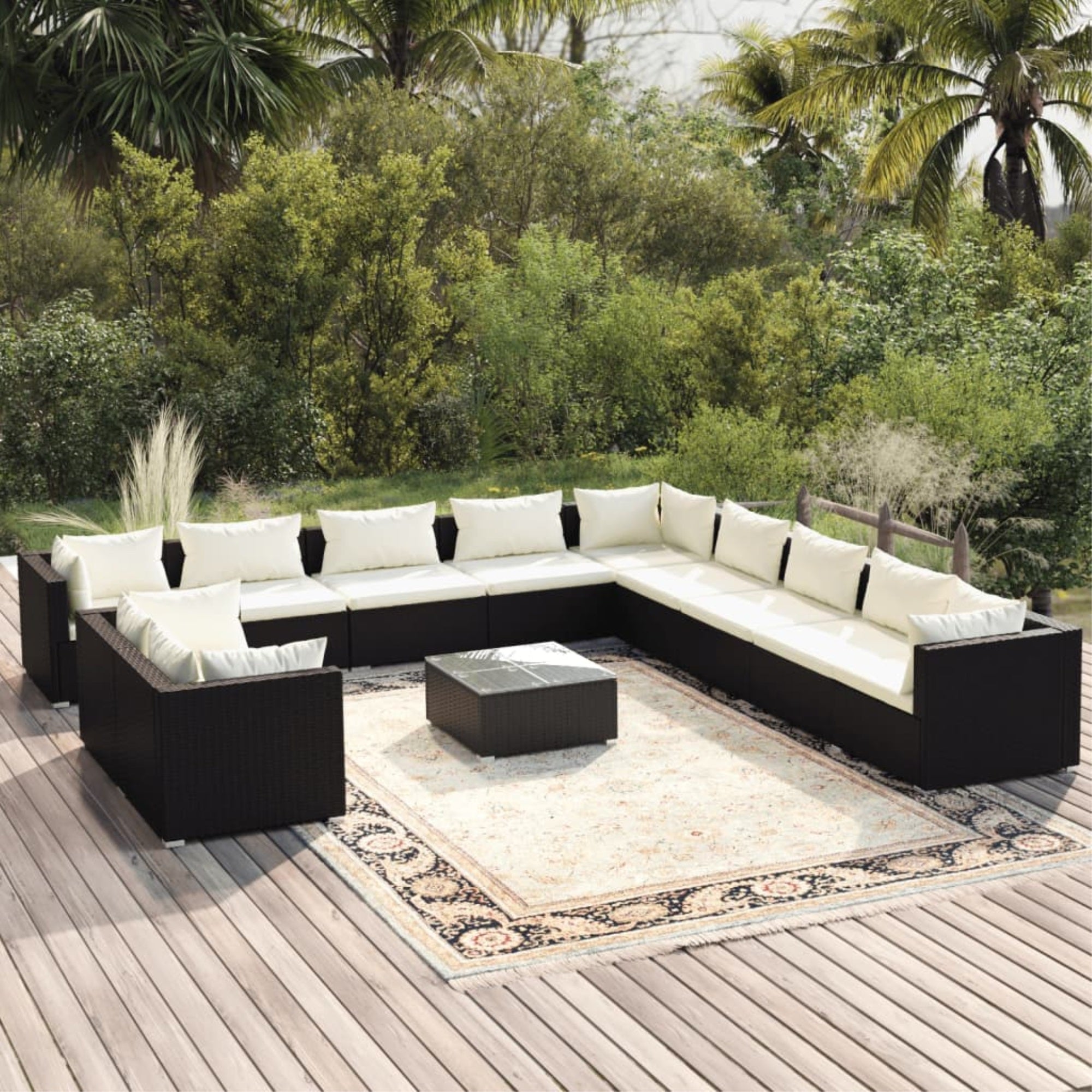 Vidaxl 12 Piece Garden Lounge Set With Cushions Black Poly Rattan
