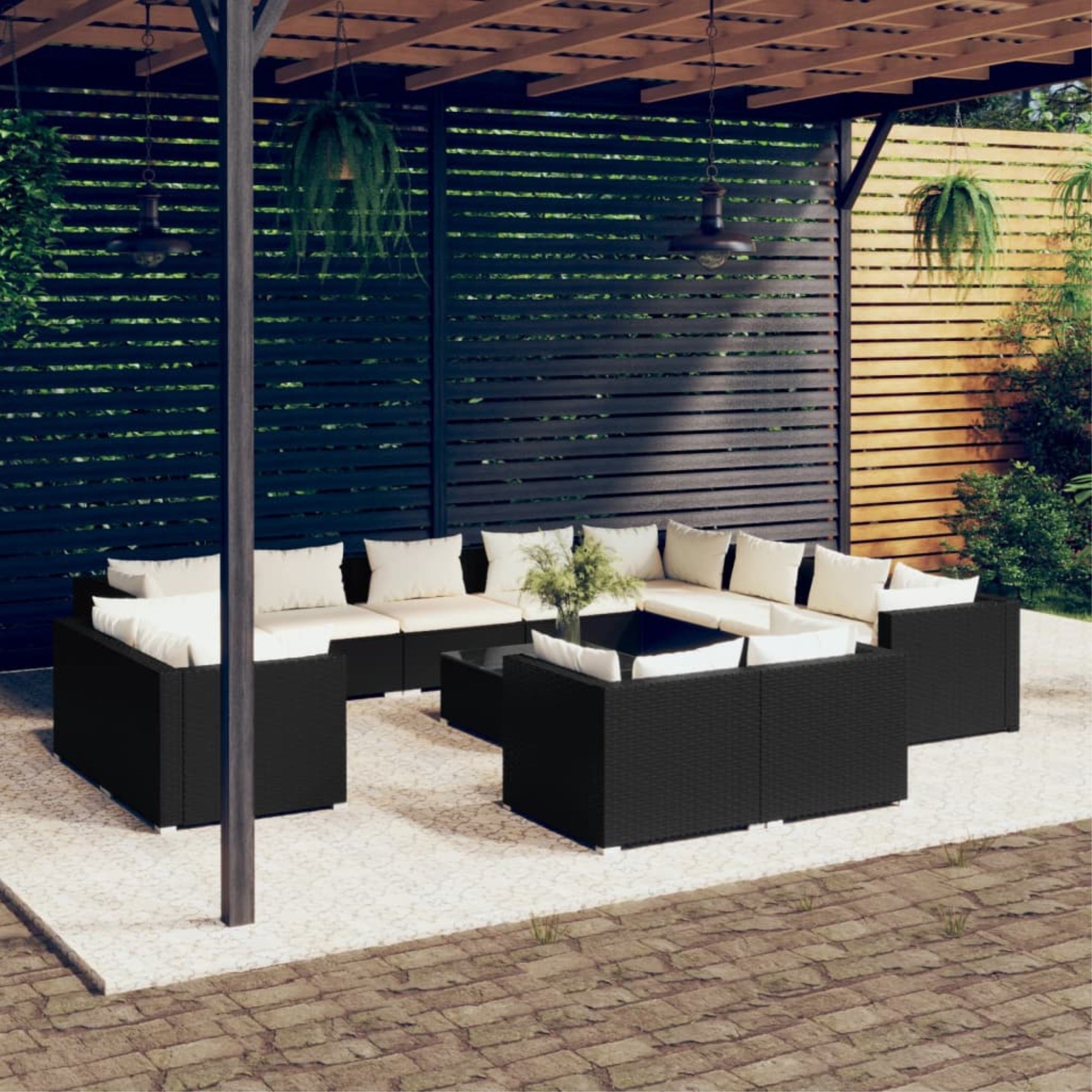 Vidaxl 13 Piece Garden Lounge Set With Cushions Black Poly Rattan