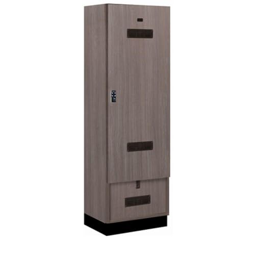 Salsbury 24 Wide Premier Wood Gear Locker - 6 Feet High - 18 Inches Deep - Skyline Walnut - Black Resettable Locks