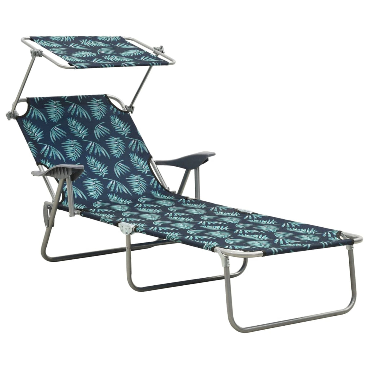 Vidaxl Sun Lounger With Canopy Steel Leaf Print