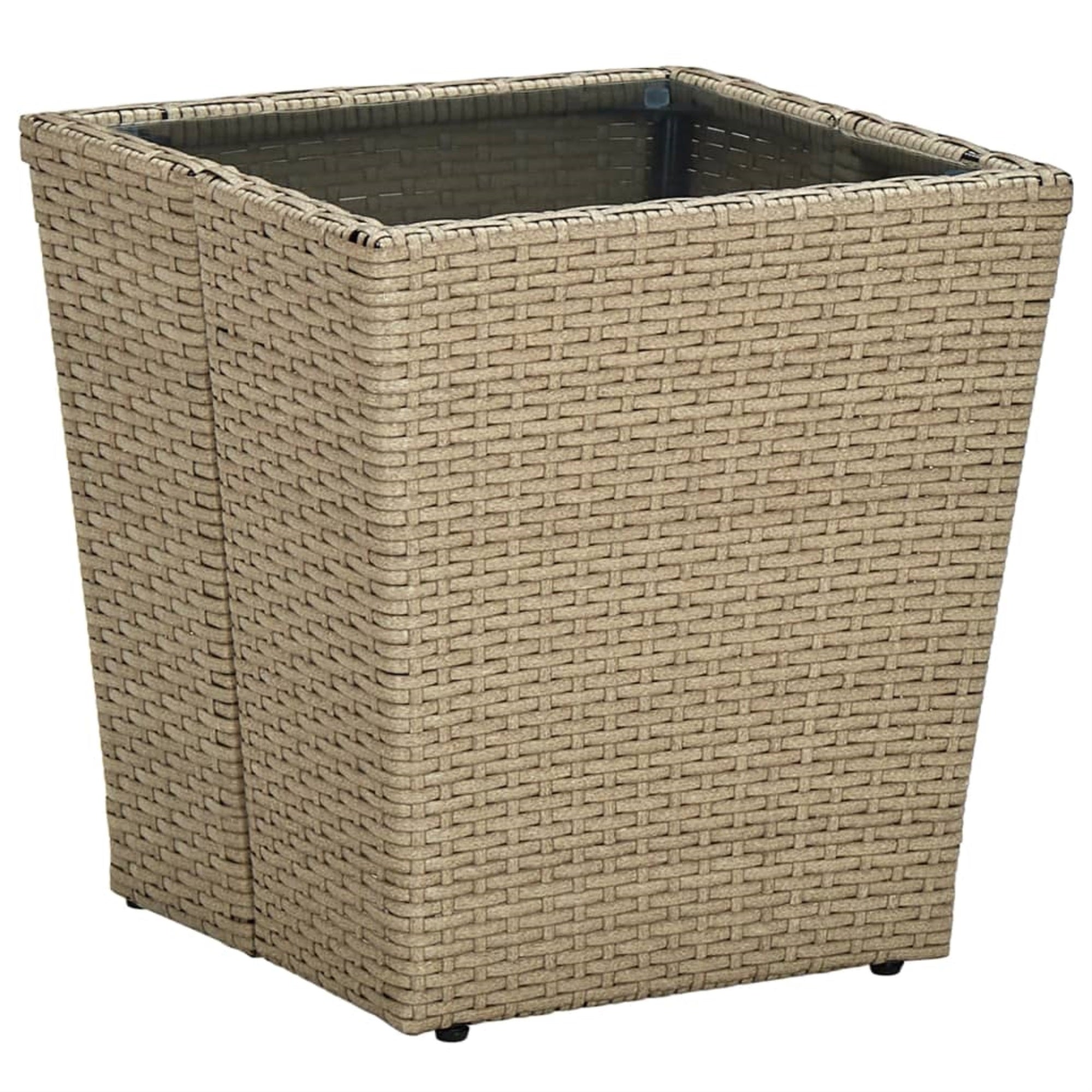 Vidaxl Tea Table Beige 16.3'X16.3'X17.3' Poly Rattan And Tempered Glass