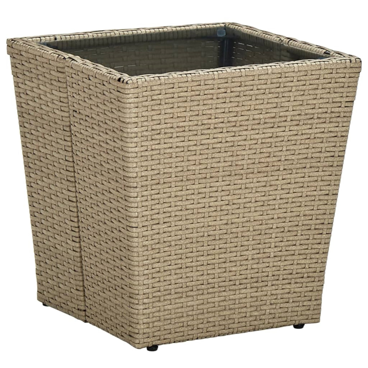 Vidaxl Tea Table Beige 16.3'X16.3'X17.3' Poly Rattan And Tempered Glass