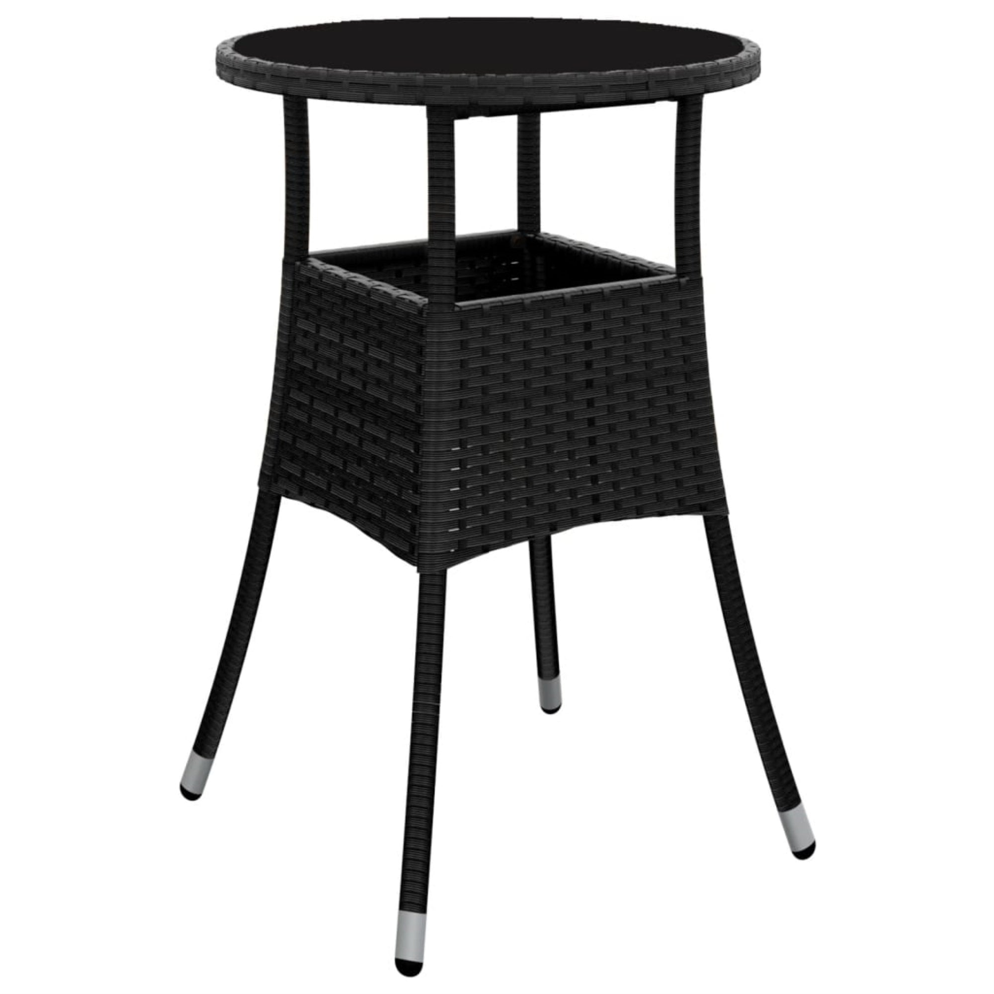 Vidaxl Patio Table 23.6'X29.5' Tempered Glass And Poly Rattan Black