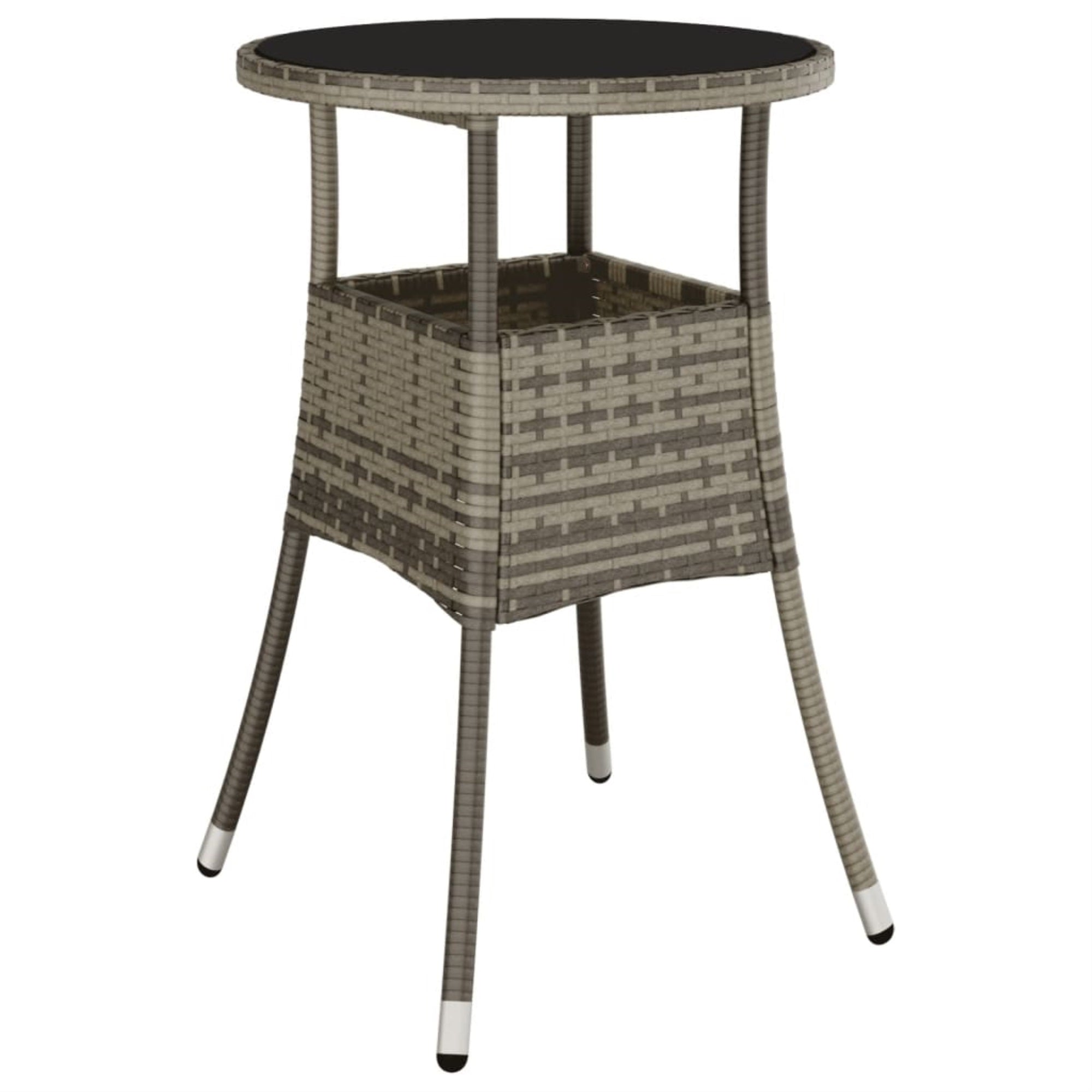 Vidaxl Patio Table 23.6'X29.5' Tempered Glass And Poly Rattan Gray
