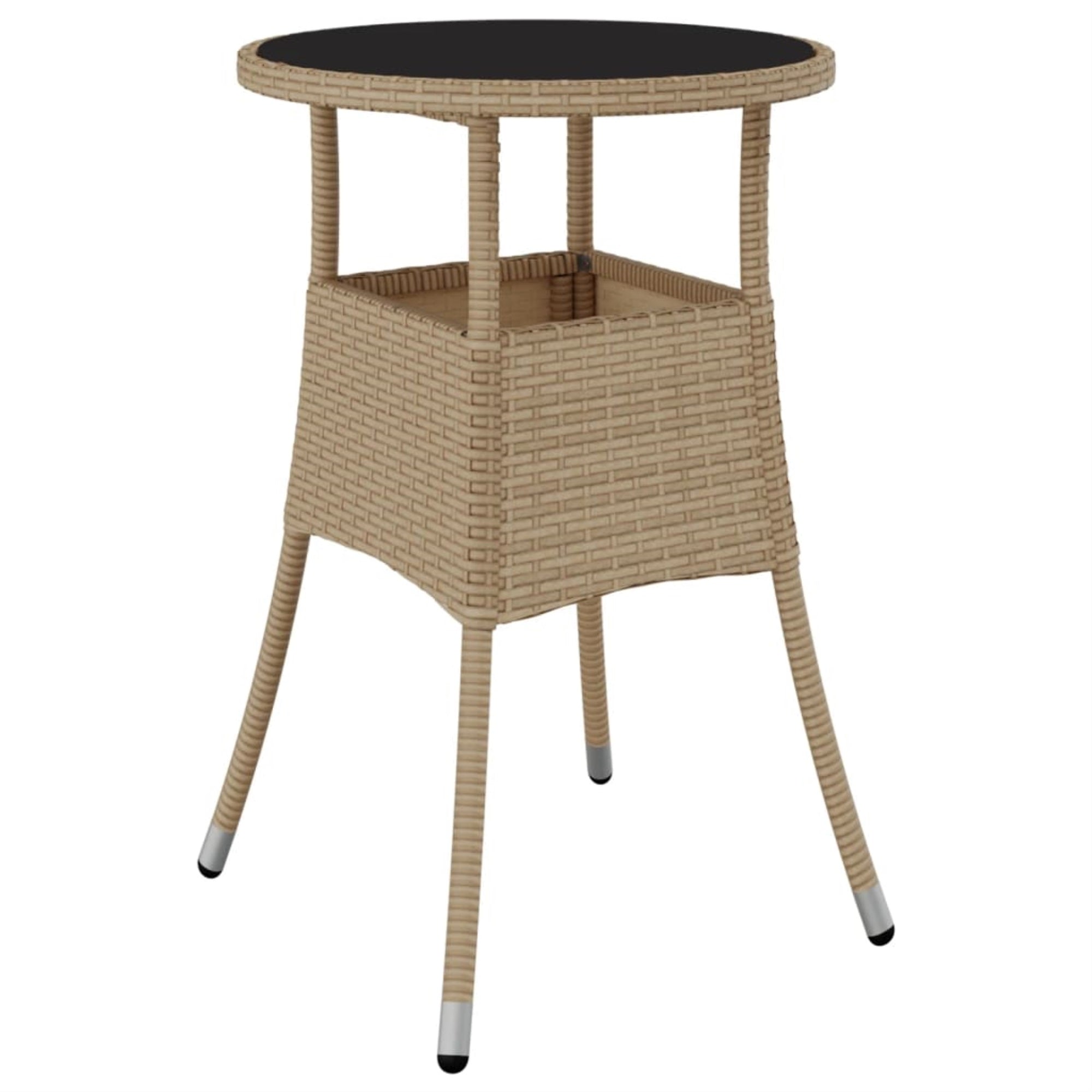 Vidaxl Patio Table 23.6'X29.5' Tempered Glass And Poly Rattan Beige