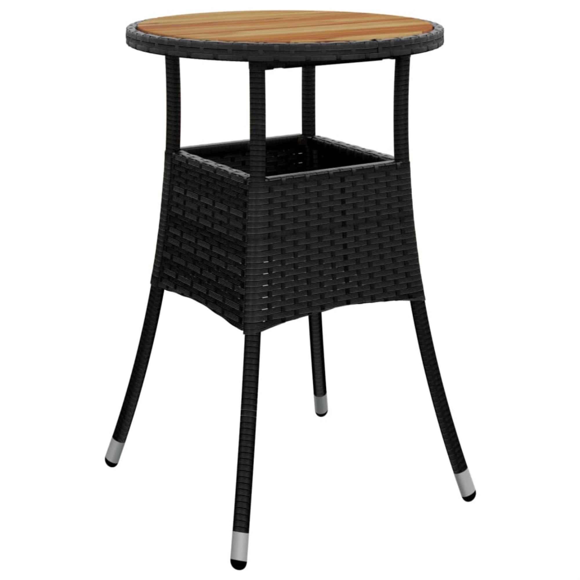 Vidaxl Patio Table 23.6'X29.5' Acacia Wood And Poly Rattan Black