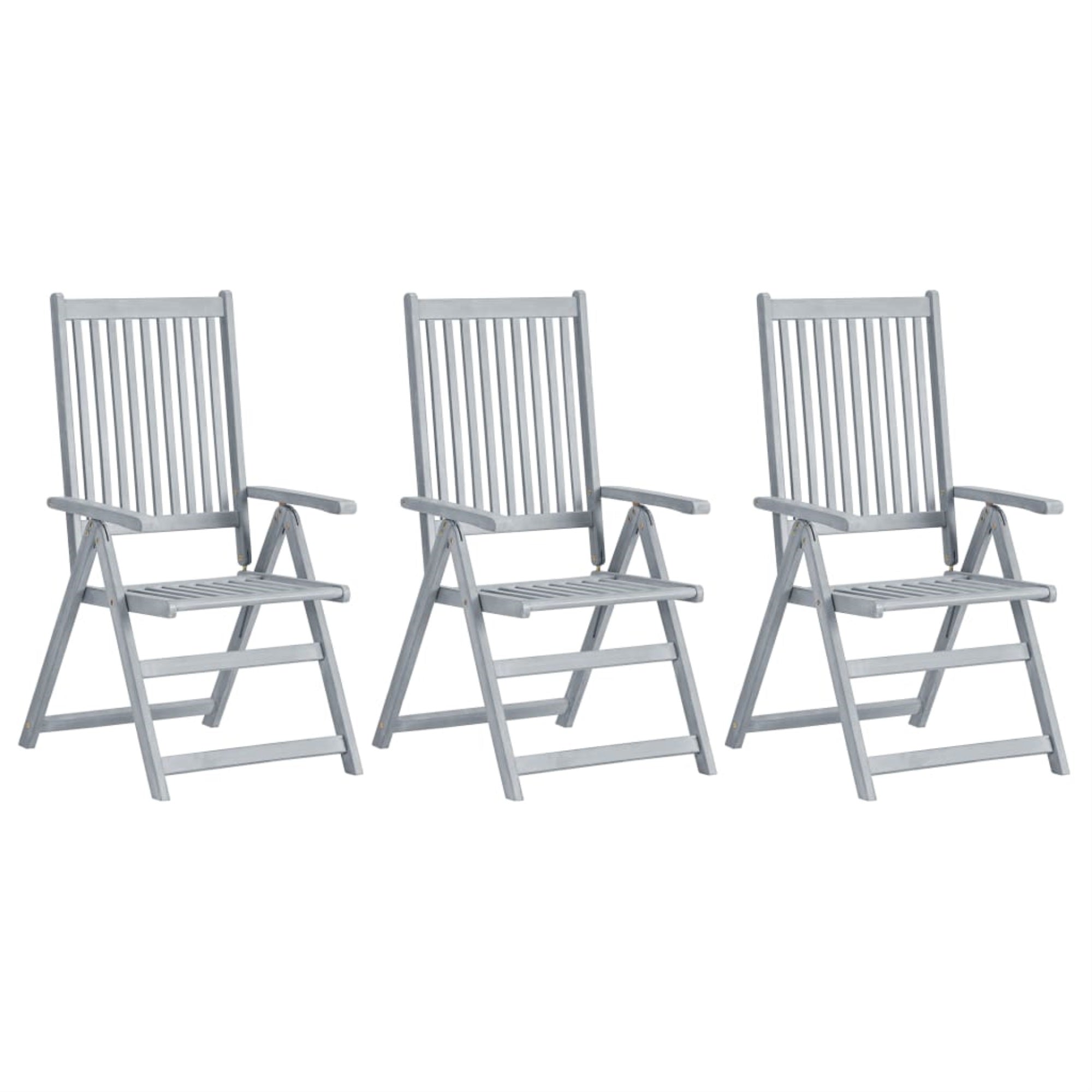 Vidaxl Garden Reclining Chairs 3 Pcs Gray Solid Acacia Wood