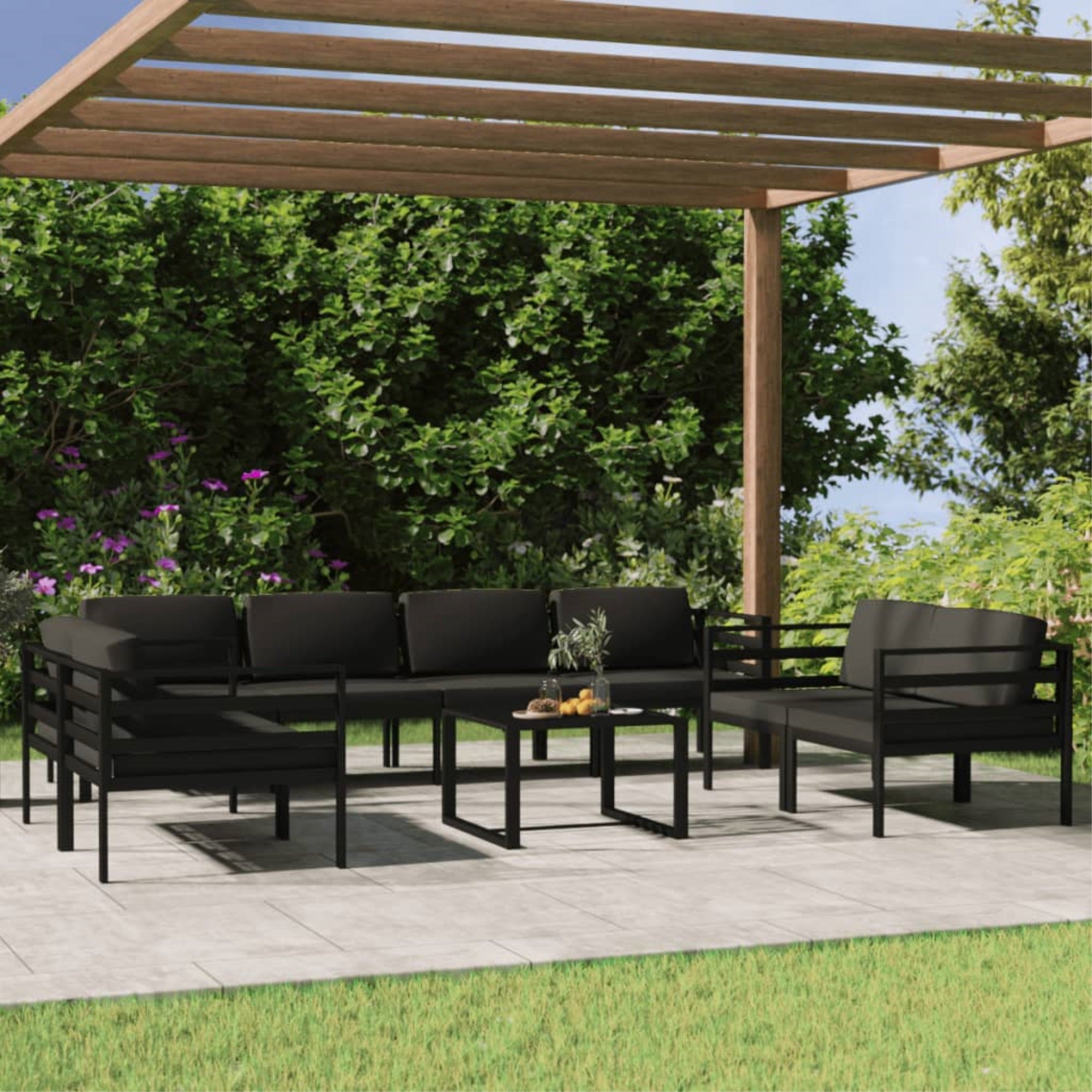 Vidaxl 9 Piece Patio Lounge Set With Cushions Aluminum Anthracite