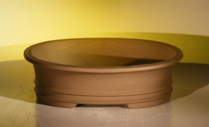 Tan Unglazed Ceramic Bonsai Pot - Oval 14.0 x 11.0 x 4.0
