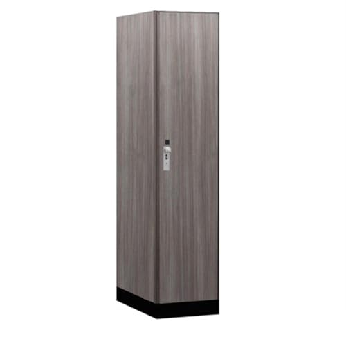 Salsbury 18 Wide Premier Wood Locker-Single Tier-1 Wide-6 Feet High-24” Deep-Skyline Walnut-Silver Hasps
